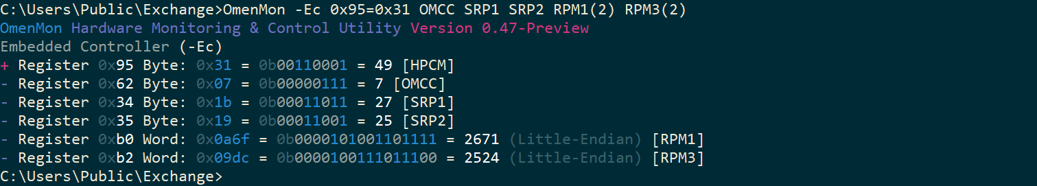 Command-line Embedded Controller individual register chain reading and writing