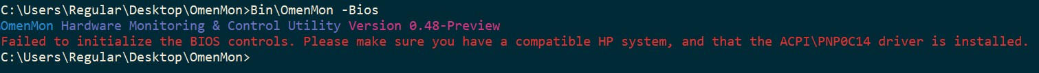 Command-line error message