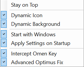 Settings Context Menu