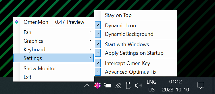 OmenMon Context Menu